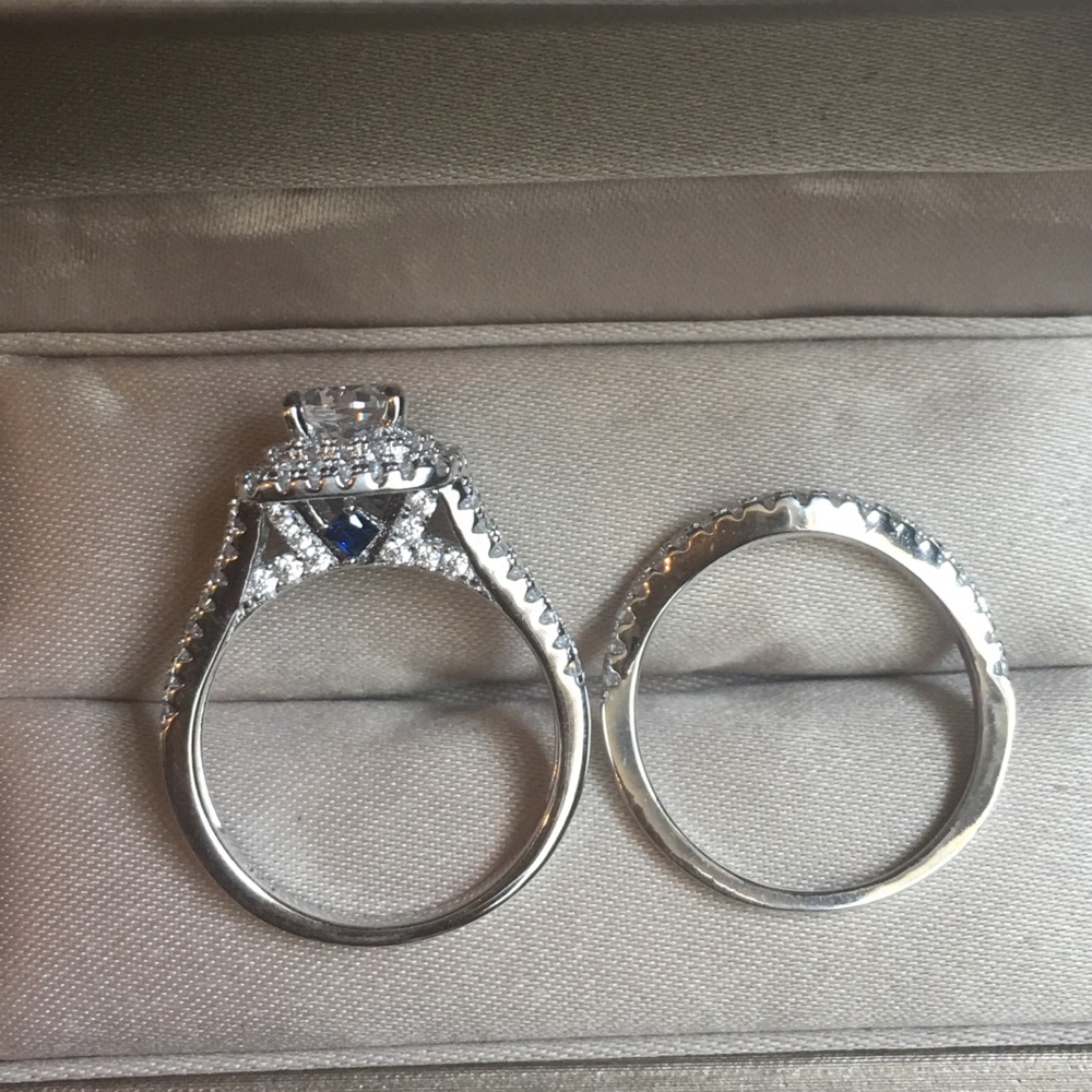 ❤️2pcs 925 Silver Engagement Ring Wedding Band Set